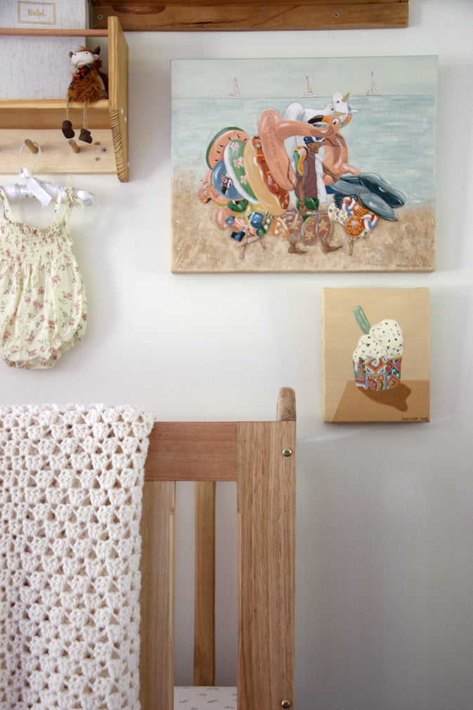 Beach Games Painting of Cefalu beach Sicily by artist Marissa Lico