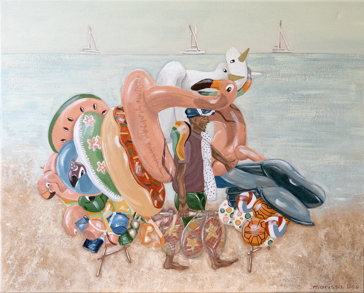 Beach Games Painting of Cefalu beach Sicily by Marissa Lico