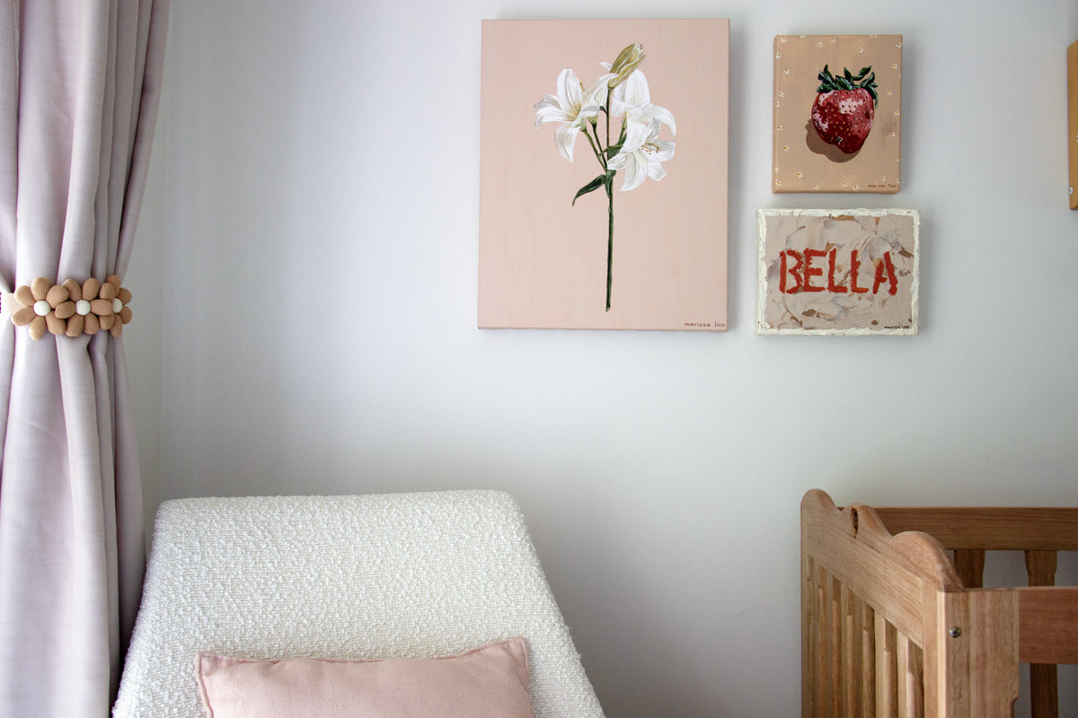 Bella painting of Bella text for nursery artwork by Marissa Lico