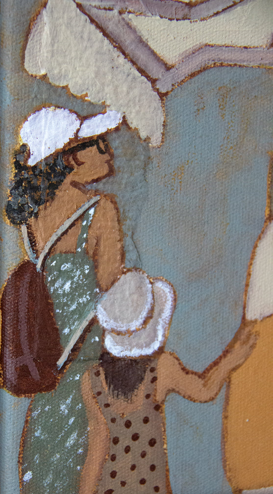 Gelateria fine art print by marissa lico. Artistic depiction of two women at a gelato store with a Sicily ocean in the background