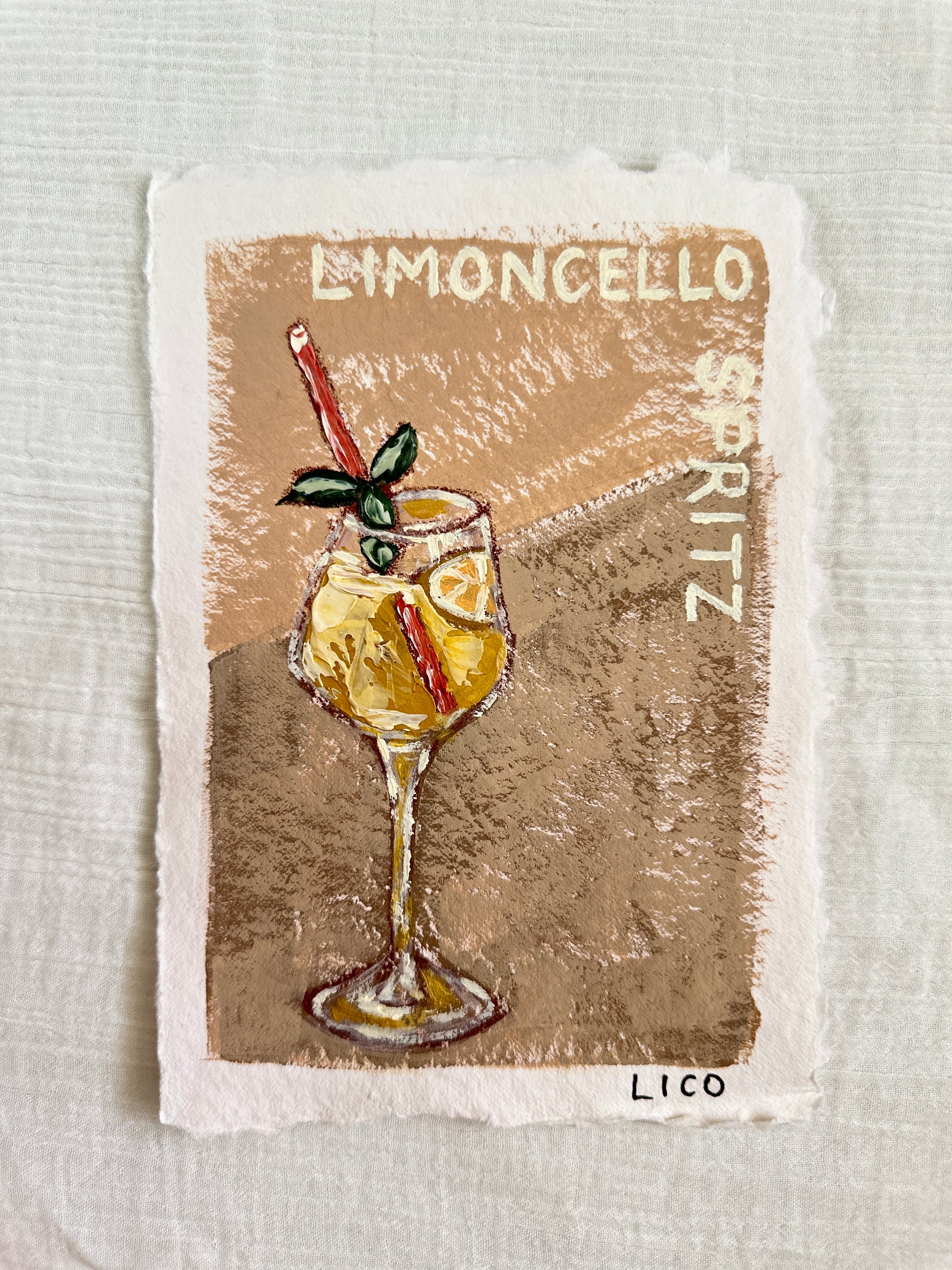 Limoncello Spritz Italian painting of cocktail limoncello by artist Marissa Lico