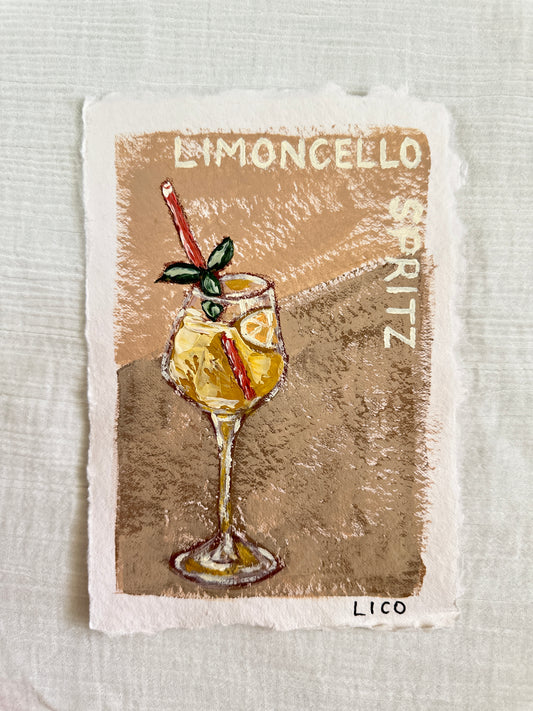 Limoncello Spritz Italian painting of cocktail limoncello by artist Marissa Lico