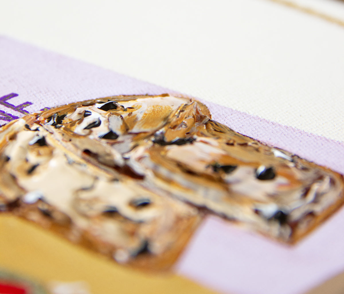 Panettone fine art print by Marissa Lico. Close-up of a piece of panettone with choc-chips, as a painting.