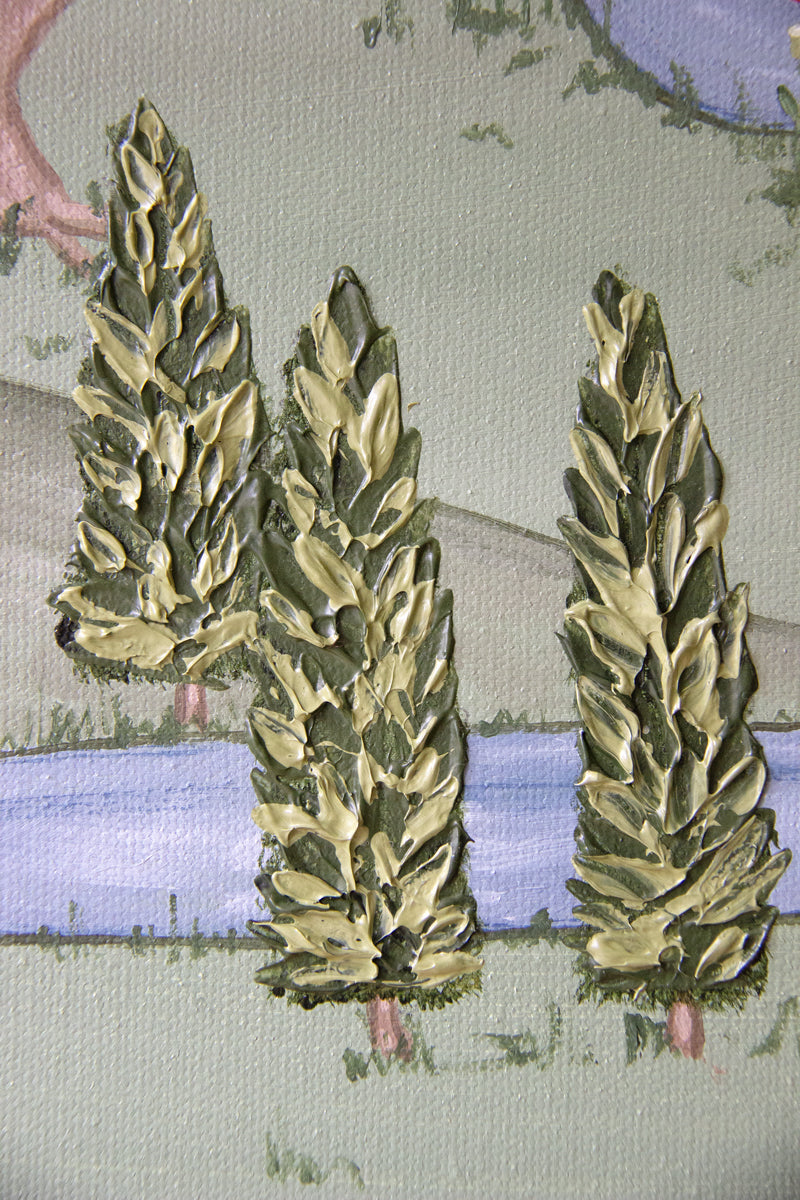 Tuscan Dream fine art print by marissa lico. textured pine trees on a painted green surface.