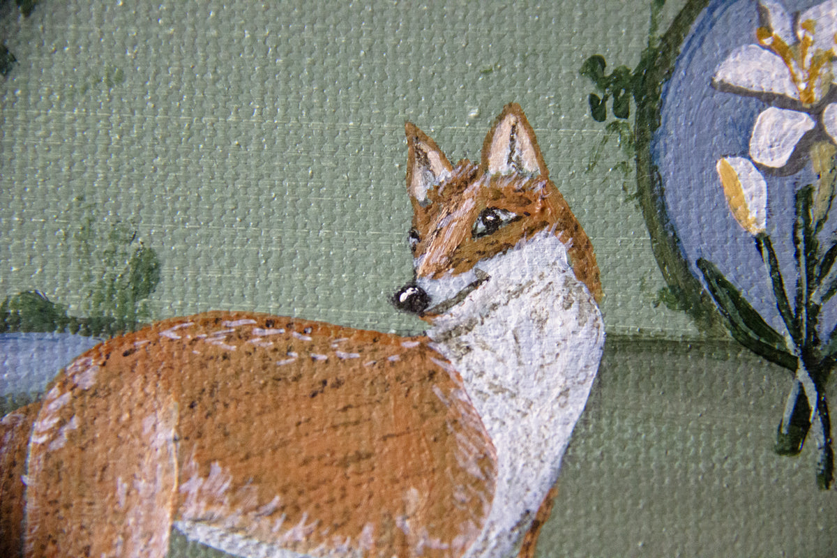 Tuscan Dream fine art print by marissa lico. painted fox on green background.