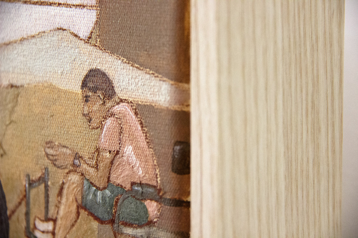 Marissa Lico painting, close-up of a textured scene with a person sitting on a horse.