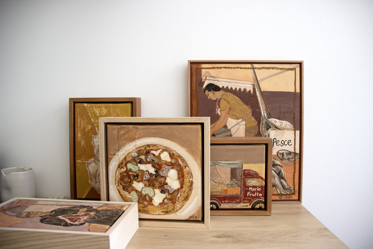 When In Italy framed painting of pizza artwork by Marissa Lico