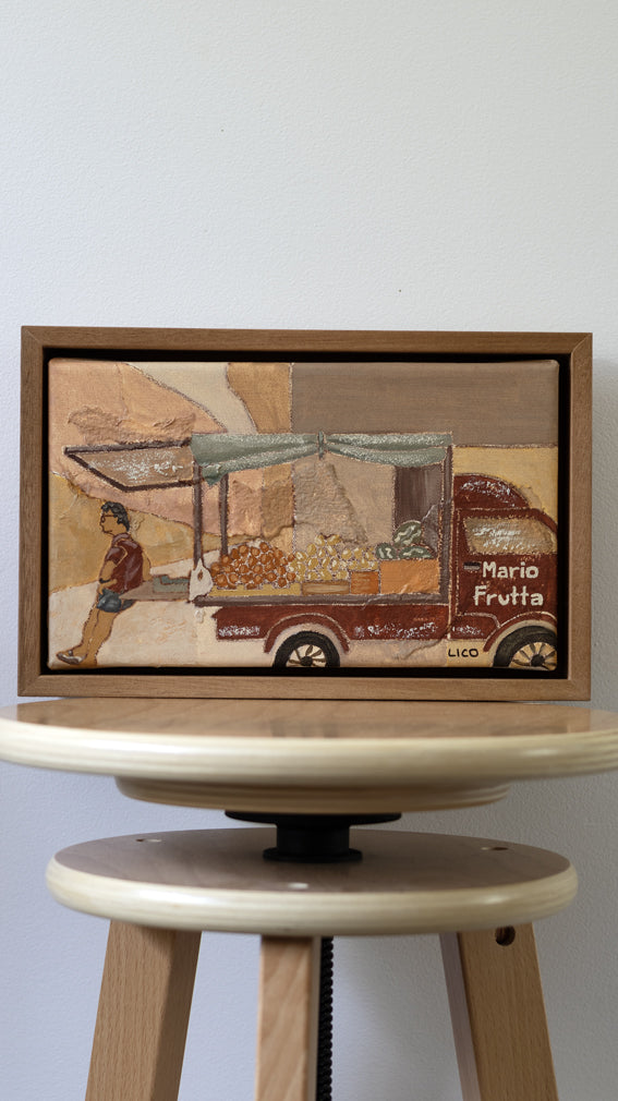 Mario's Fruit Italian painting of fruit truck in Sicily by Australian artist Marissa Lico