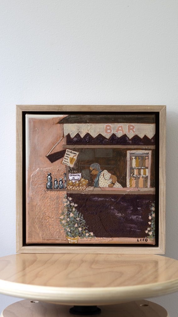 Nonna's Bar Italian framed painting of bar in Taormina Sicily by Marissa Lico