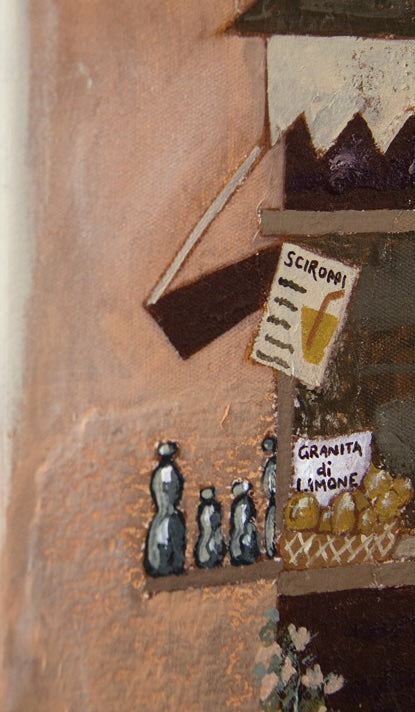 Nonna's Bar fine art print by marissa lico. Artistic depiction of a street scene with a lemonade stand at nonna's bar.