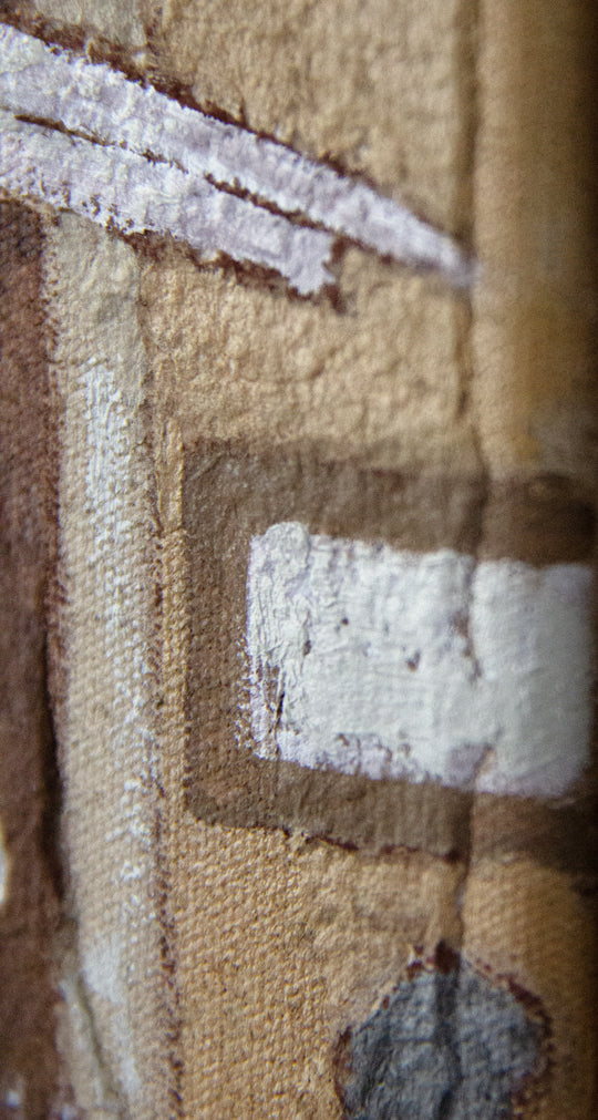 Pizzeria fine art print by Marissa lico. Close-up of a textured canvas with brown, beige, and white colours.