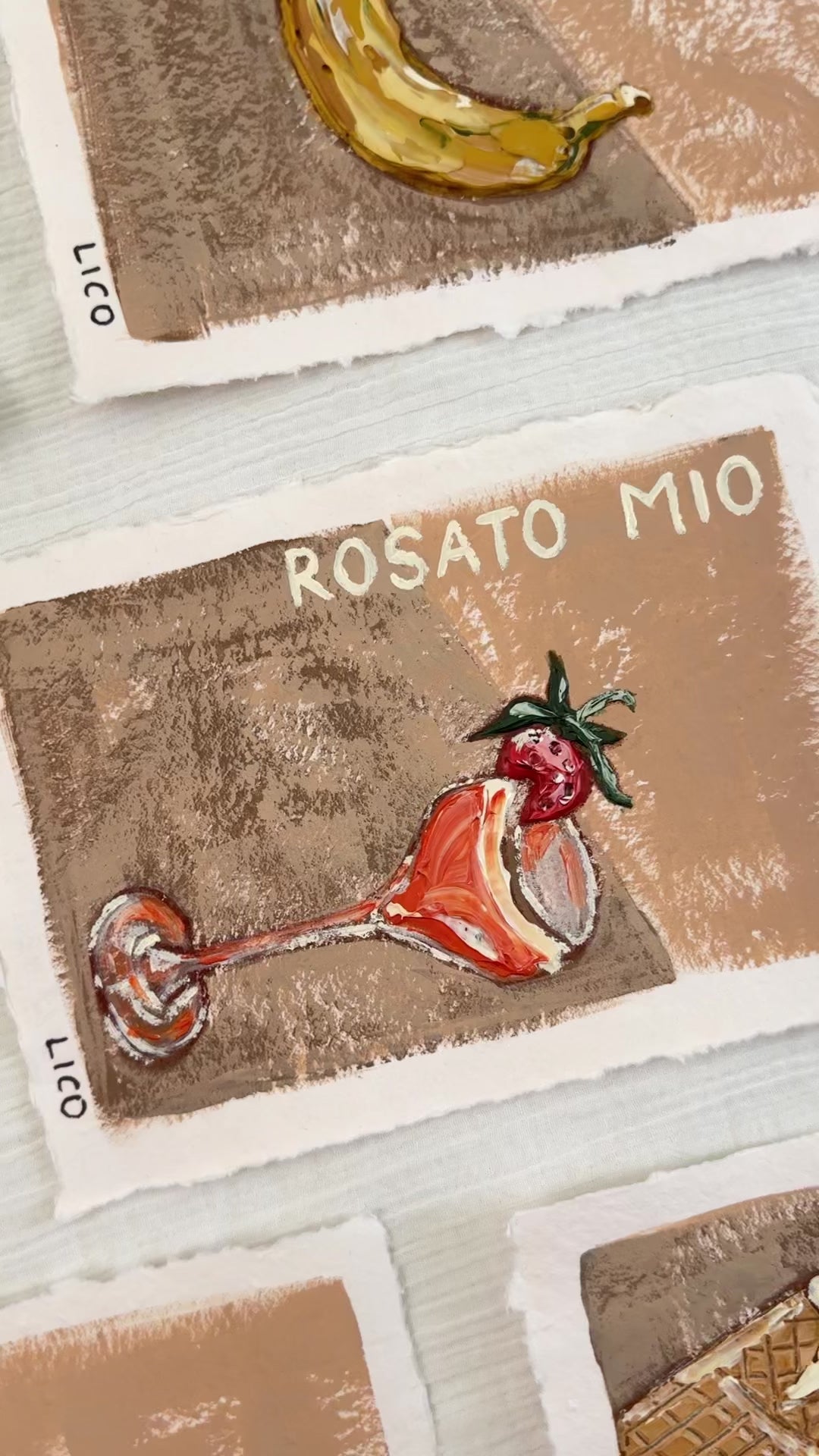 Rosato Mio Italian painting of rose wine cocktail by artist Marissa Lico