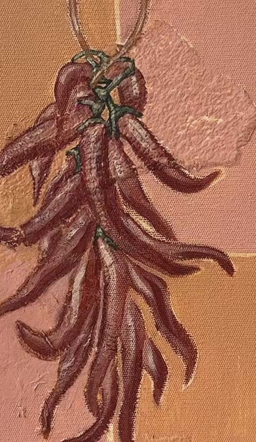 Chillies fine art print by Marissa Lico. close up of texture in painting.