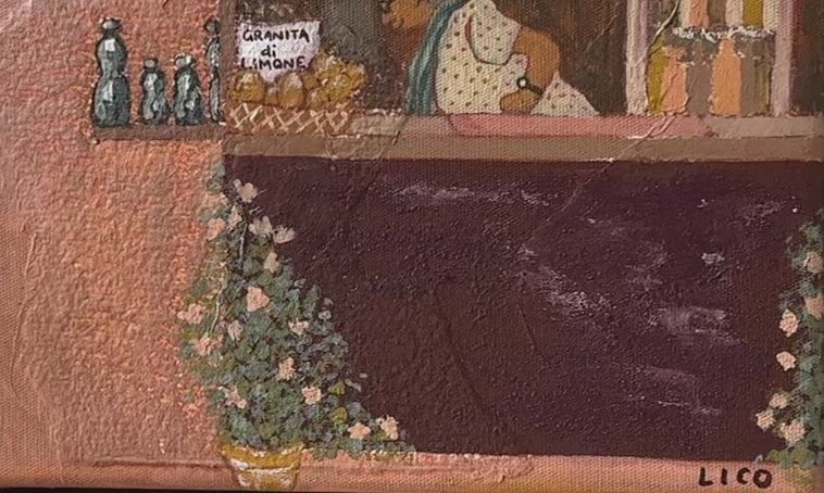 Nonna's Bar fine art print by marissa lico. Close up of texture in painting.