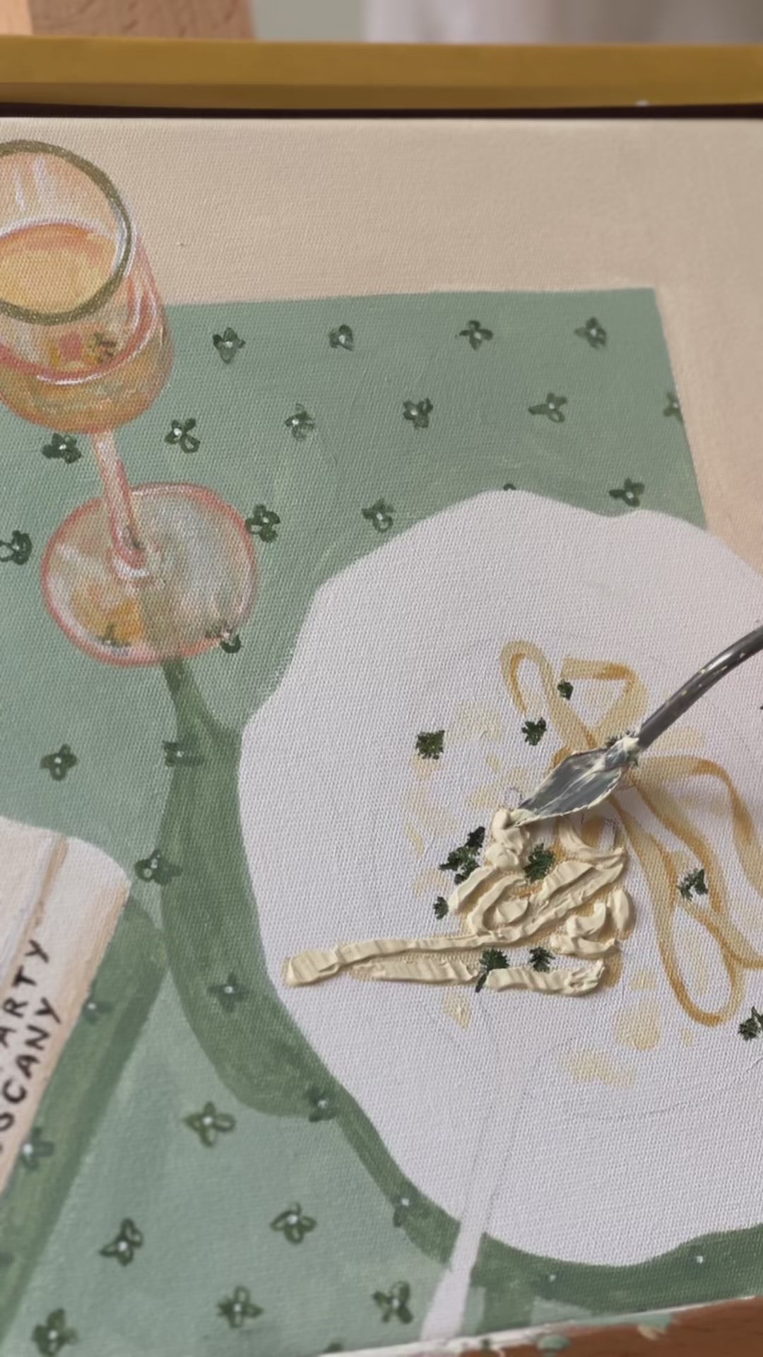 Domenica original painting by Marissa Lico. Video of pasta painting details.