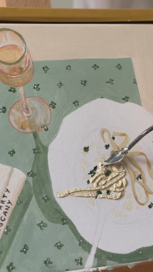 Domenica original painting by Marissa Lico. Video of pasta painting details.