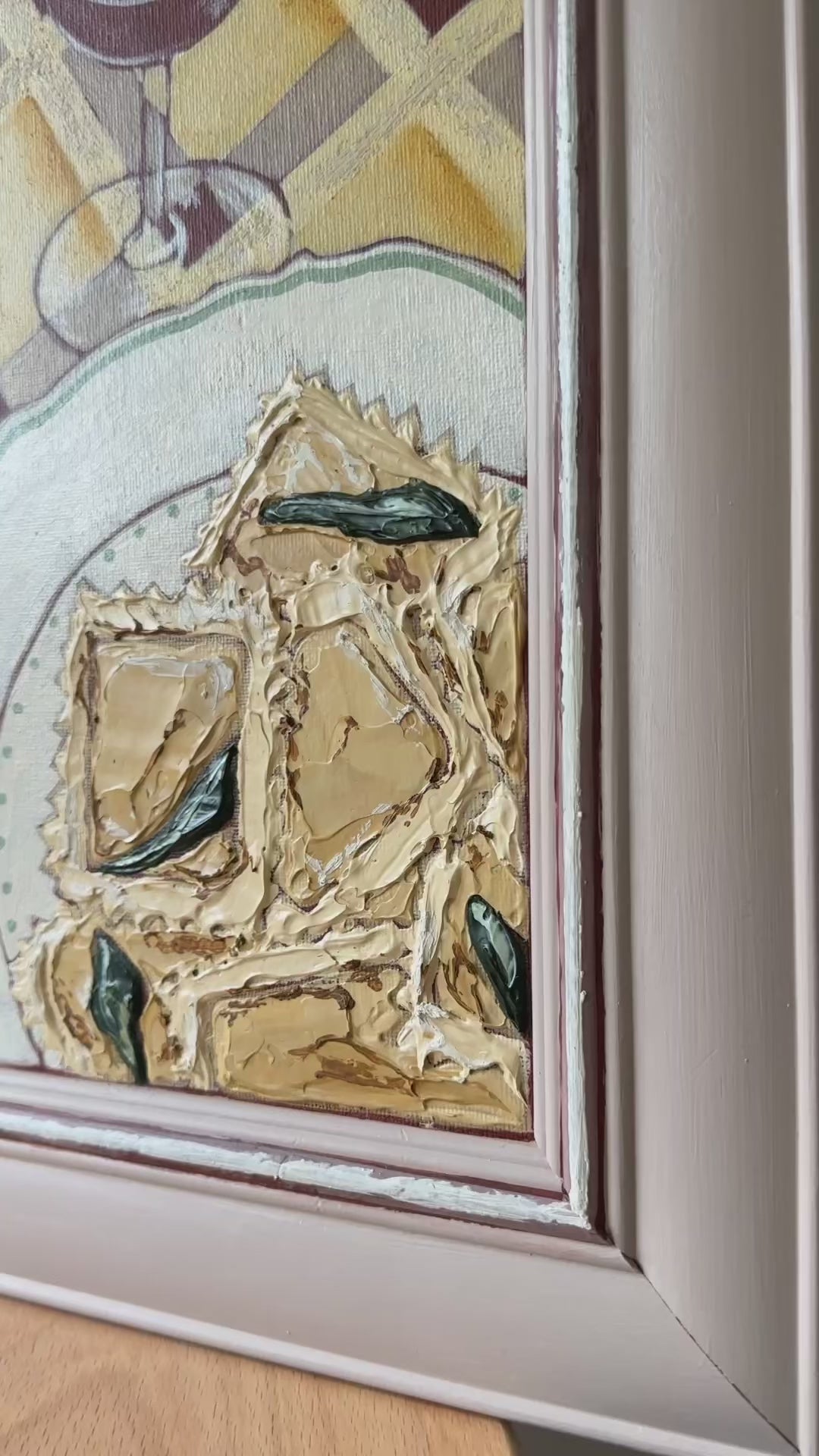 Ravioli for one original artwork by Marissa Lico. Video of texture details in the ravioli pasta.