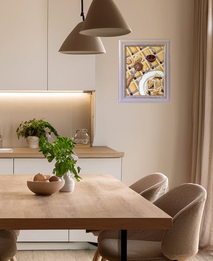 ravioli for one framed original by marissa lico in a bright modern dining space.