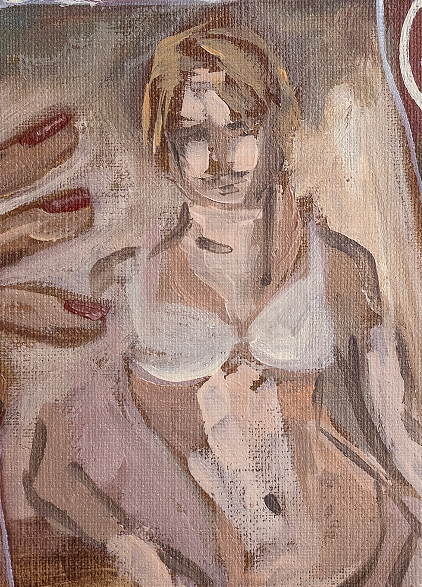 Close-up texture detail of Gente fine art print, acrylic and mixed media painting by artist Marissa Lico.