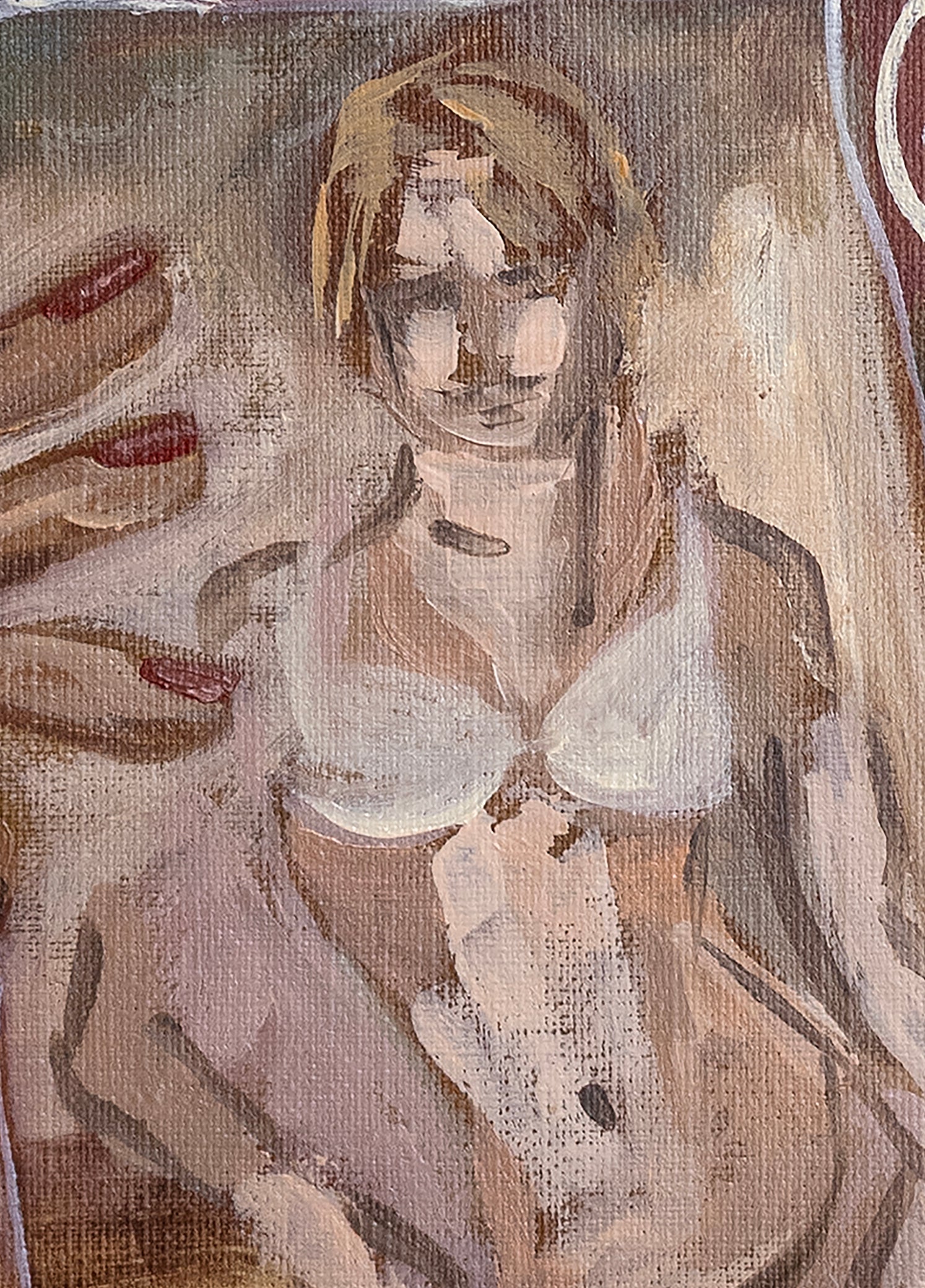 Close-up texture detail of Gente fine art print, acrylic and mixed media painting by artist Marissa Lico.