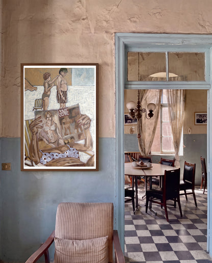 Gente art print by Marissa Lico styled in a coastal home interior.