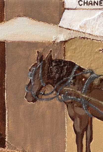 Horse Chanel wall art print by Marissa Lico. Close-up of a horse painted on a textured canvas with 'Chanel' store in Florence.