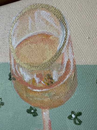 Domenica original painting by Marissa Lico. Wine glass with rose vino.