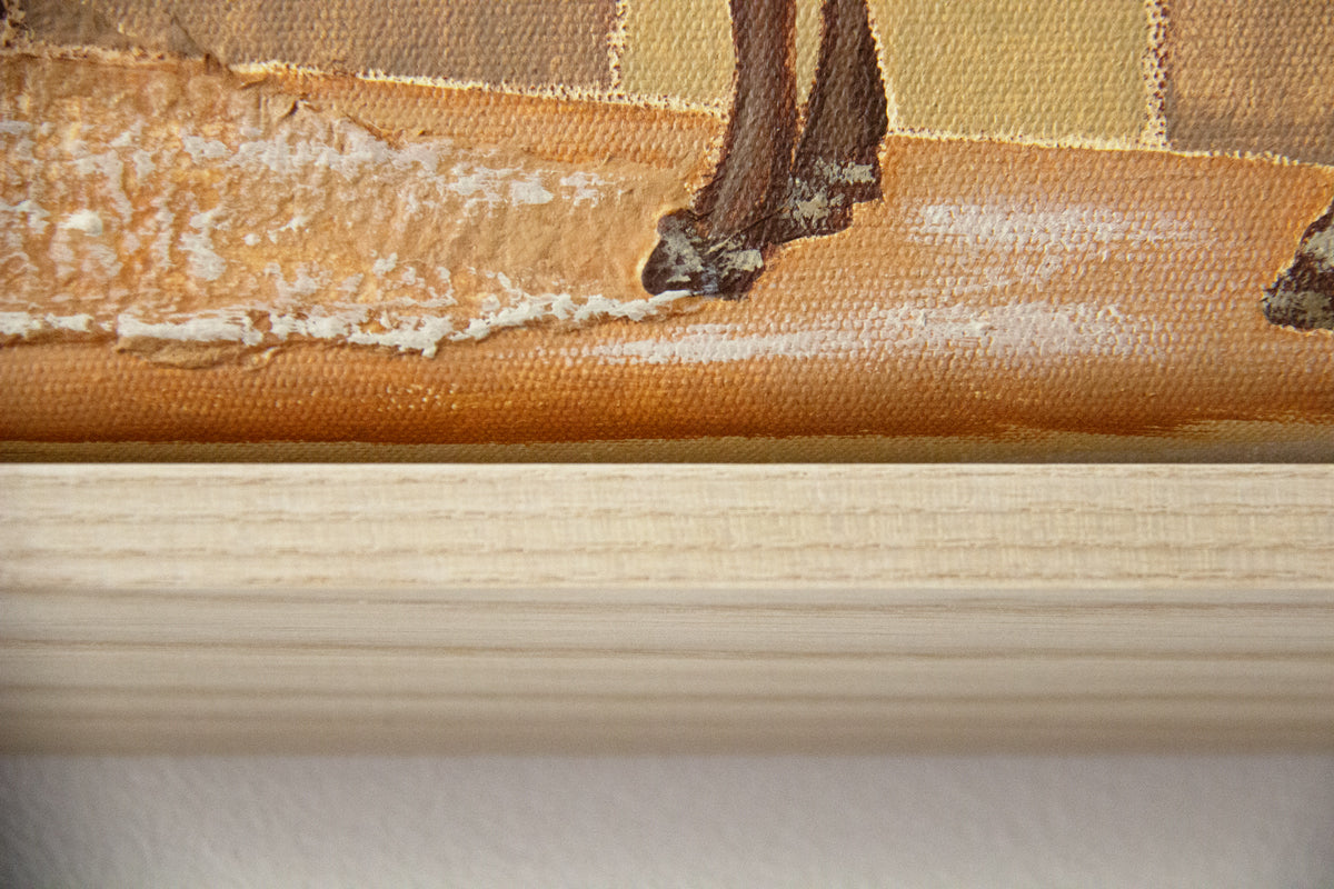 Marissa Lico painting, close-up of a textured surface with a visible canvas texture and a horse in Florence.