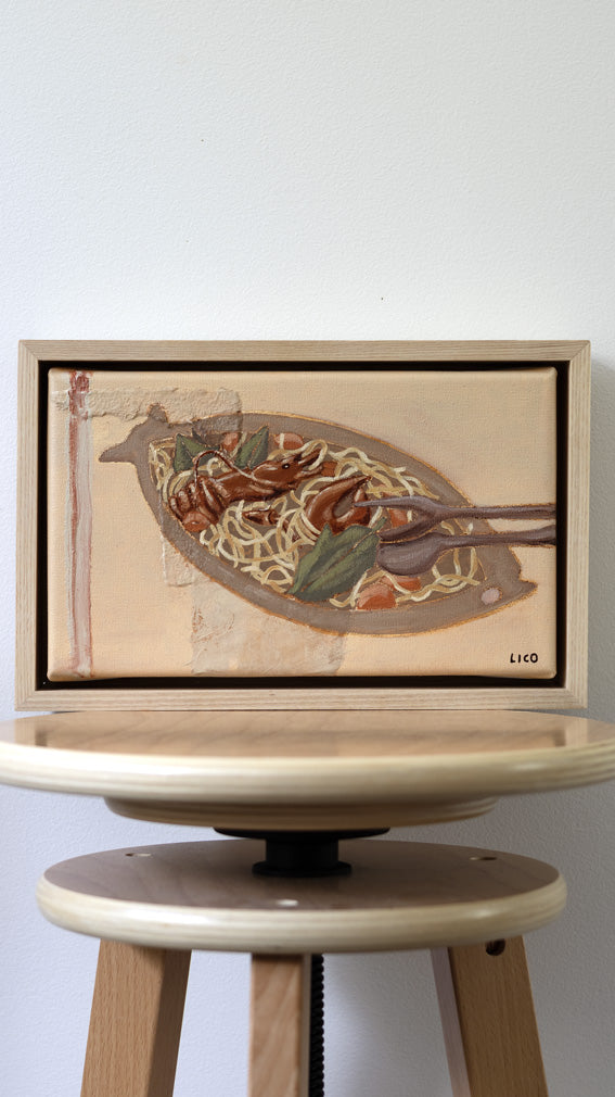 Lobster Linguine framed Italian painting by Marissa Lico