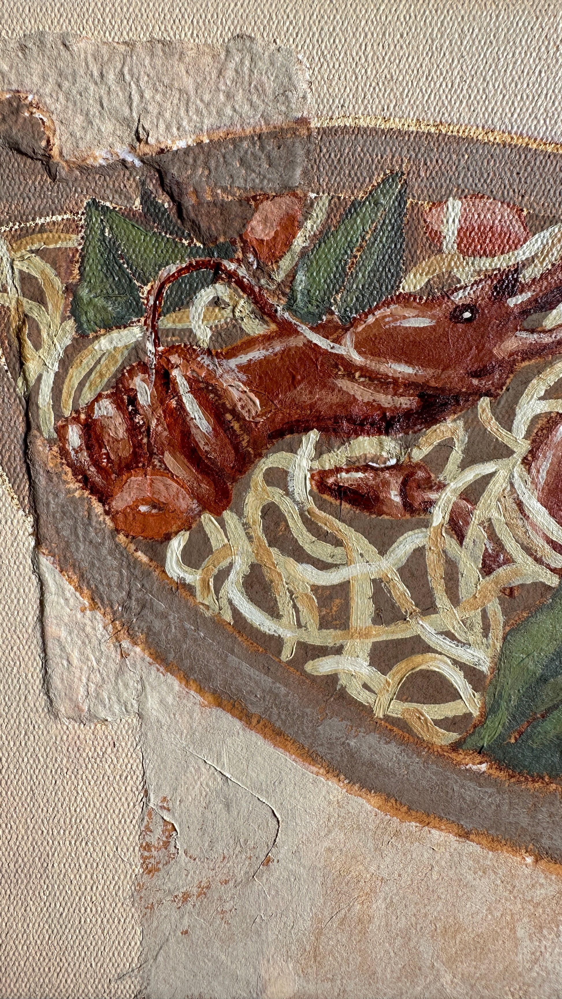 Lobster Linguine by Marissa Lico, close up details of lobster in the painting