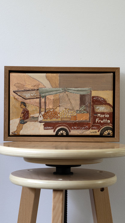Mario's Fruit Italian painting of fruit truck in Sicily by Australian artist Marissa Lico