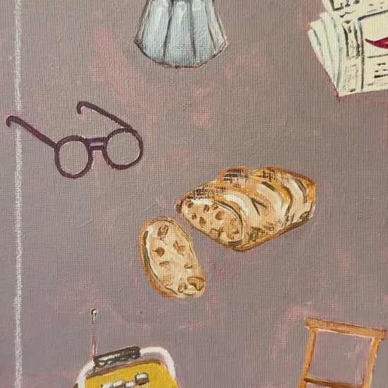 Ciao Nonno fine art print painting of grandfather things by Marissa Lico. Panning across illustrations in the painting.