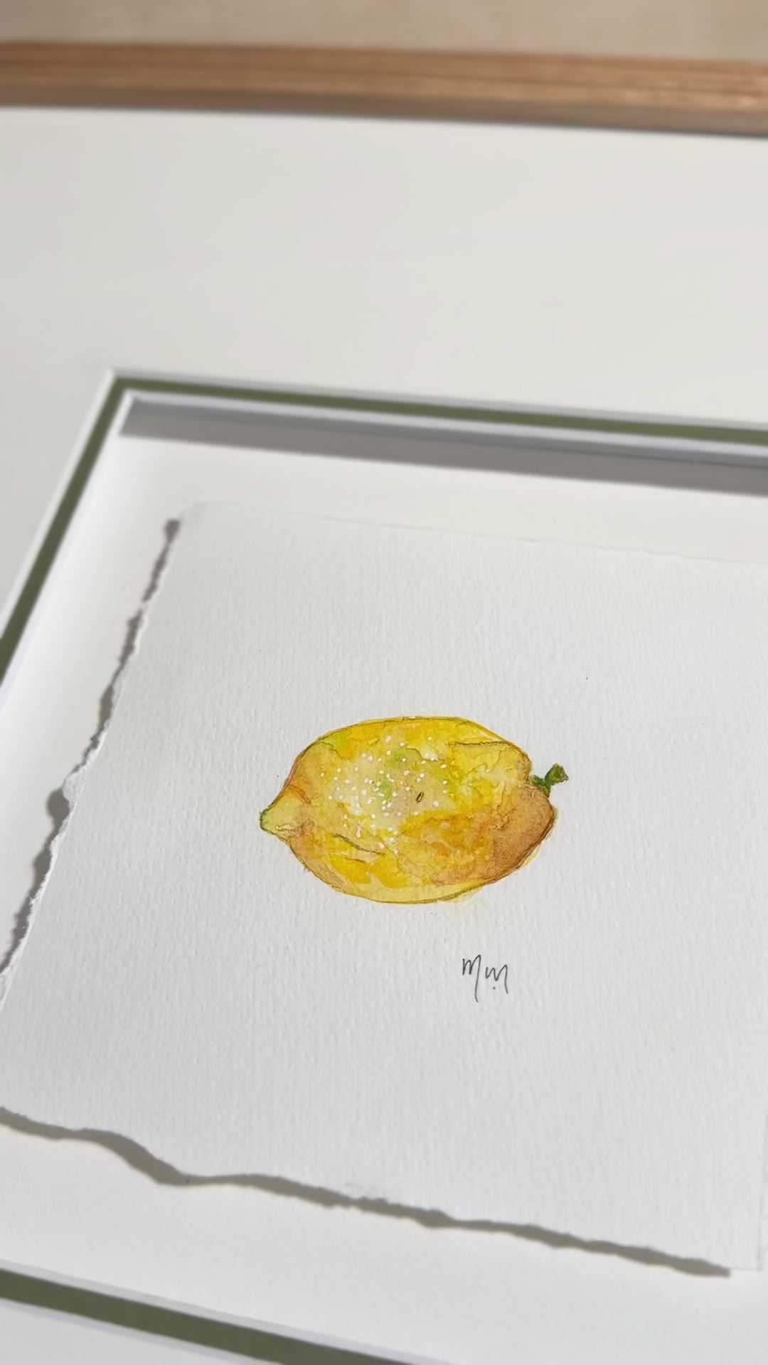 Video of lemon watercolour painting to shoe the details of the artwork by Marissa Lico.