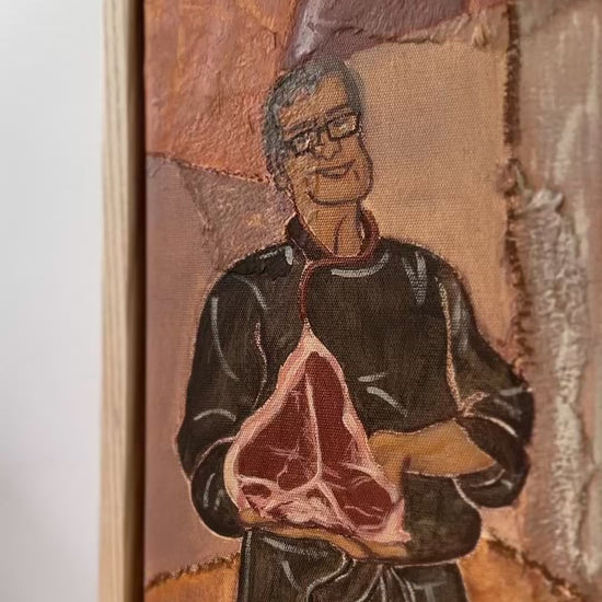 Florentine Steak video of Italian painting of chef with classic bistecca in florence by Marissa Lico