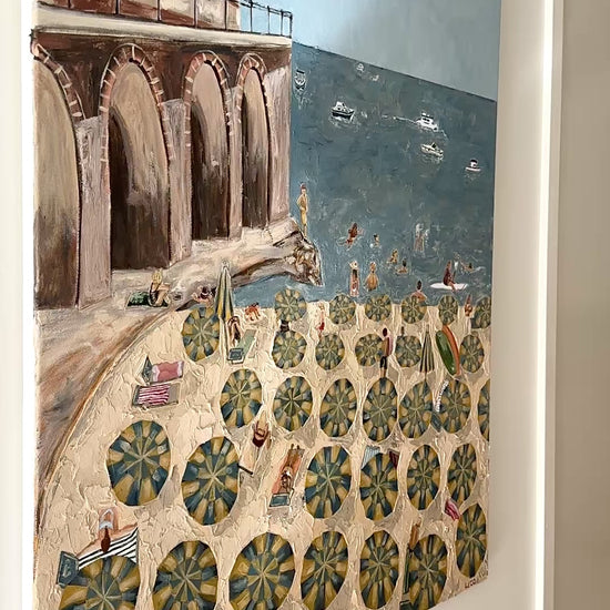 Video panning across Al Mare, an original Amalfi Coast painting by Marissa Lico, showing the textured brushwork up close.