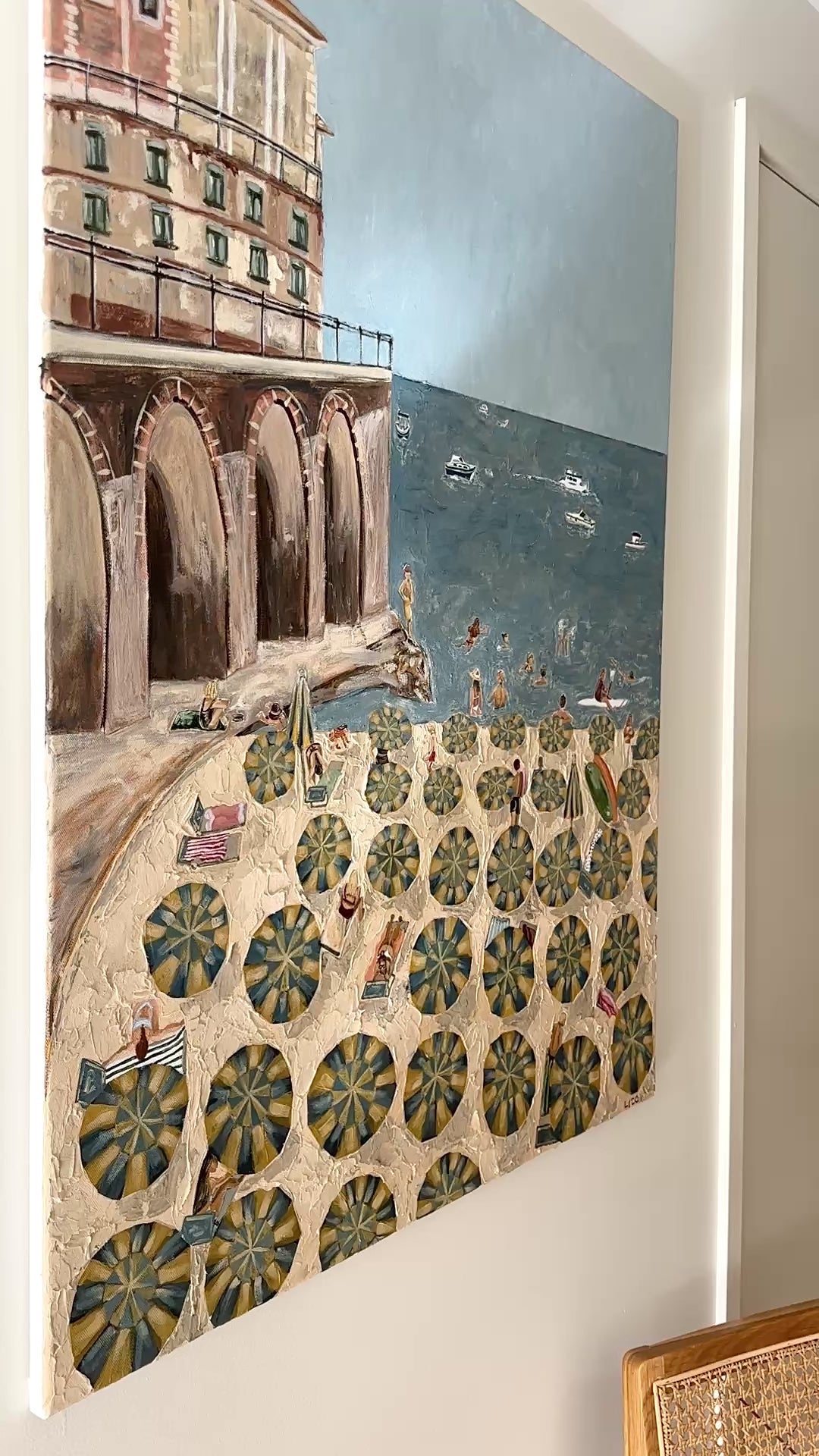 Video panning across Al Mare, an original Amalfi Coast painting by Marissa Lico, showing the textured brushwork up close.
