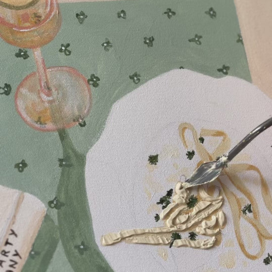 Domenica original painting by Marissa Lico. Video of pasta painting details.