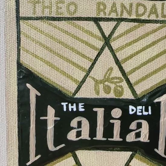 Italian original framed painting by Marissa Lico. Video of texture painting of Italian book by Theo Randall.
