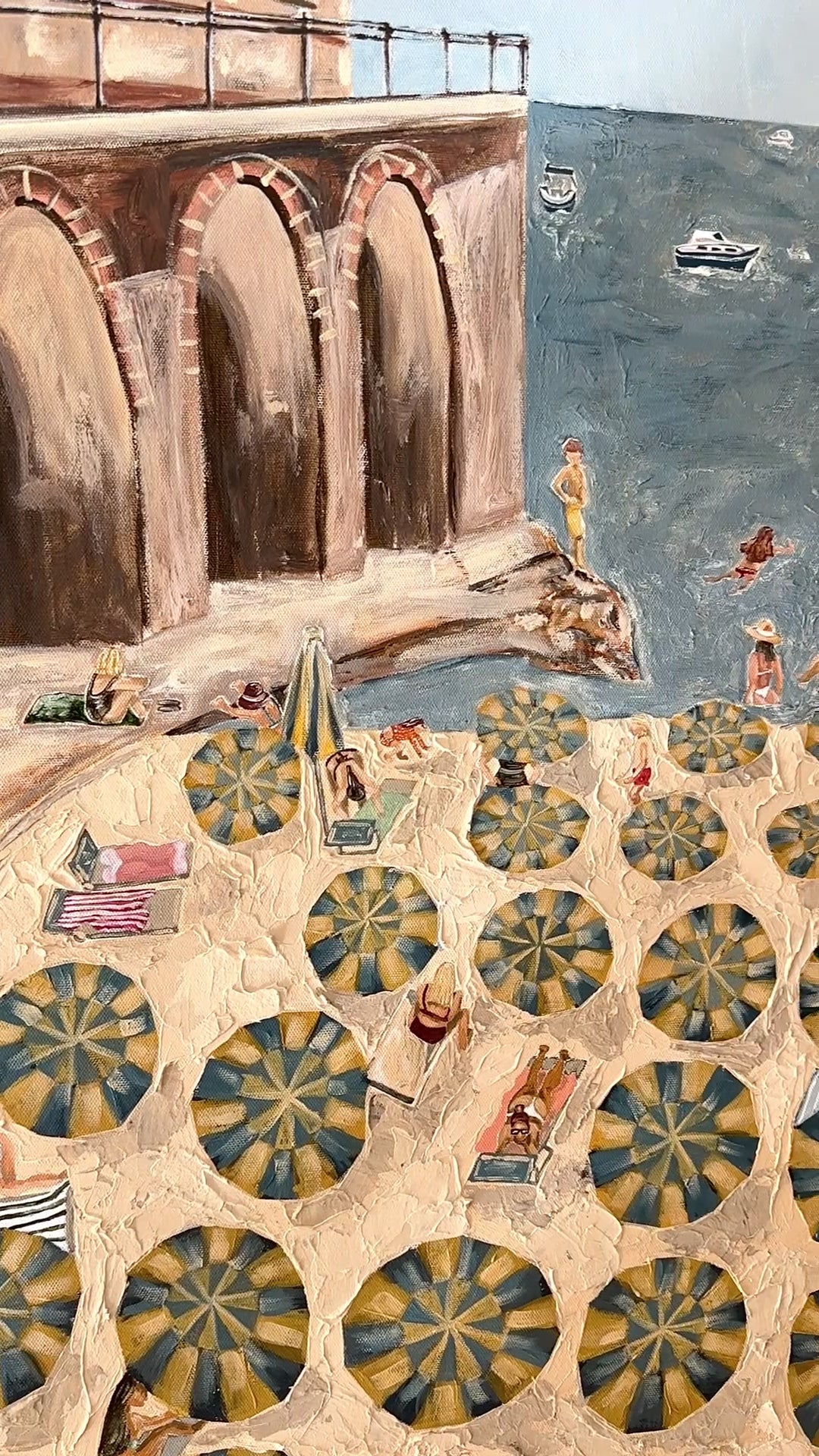 Video close up details of texture in Marissa Lico Amalfi beach painting reproduced as a high quality print.