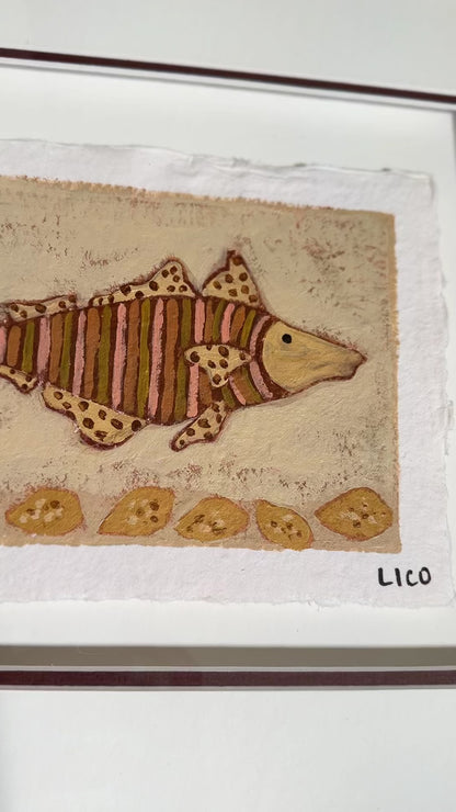 Framed fish 'sgombro' mackerel painting by Australian artist Marissa Lico.