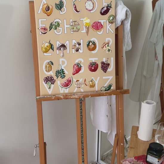 Alfabeto by Marissa Lico during the painting process in the artist studio.