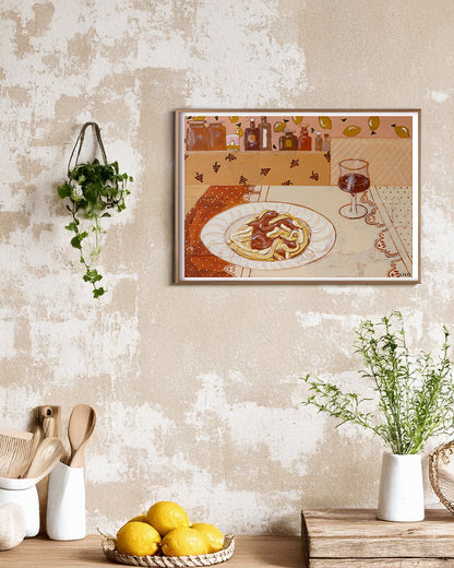 Pasta at Nonnas art print by Marissa Lico framed print of food for kitchen