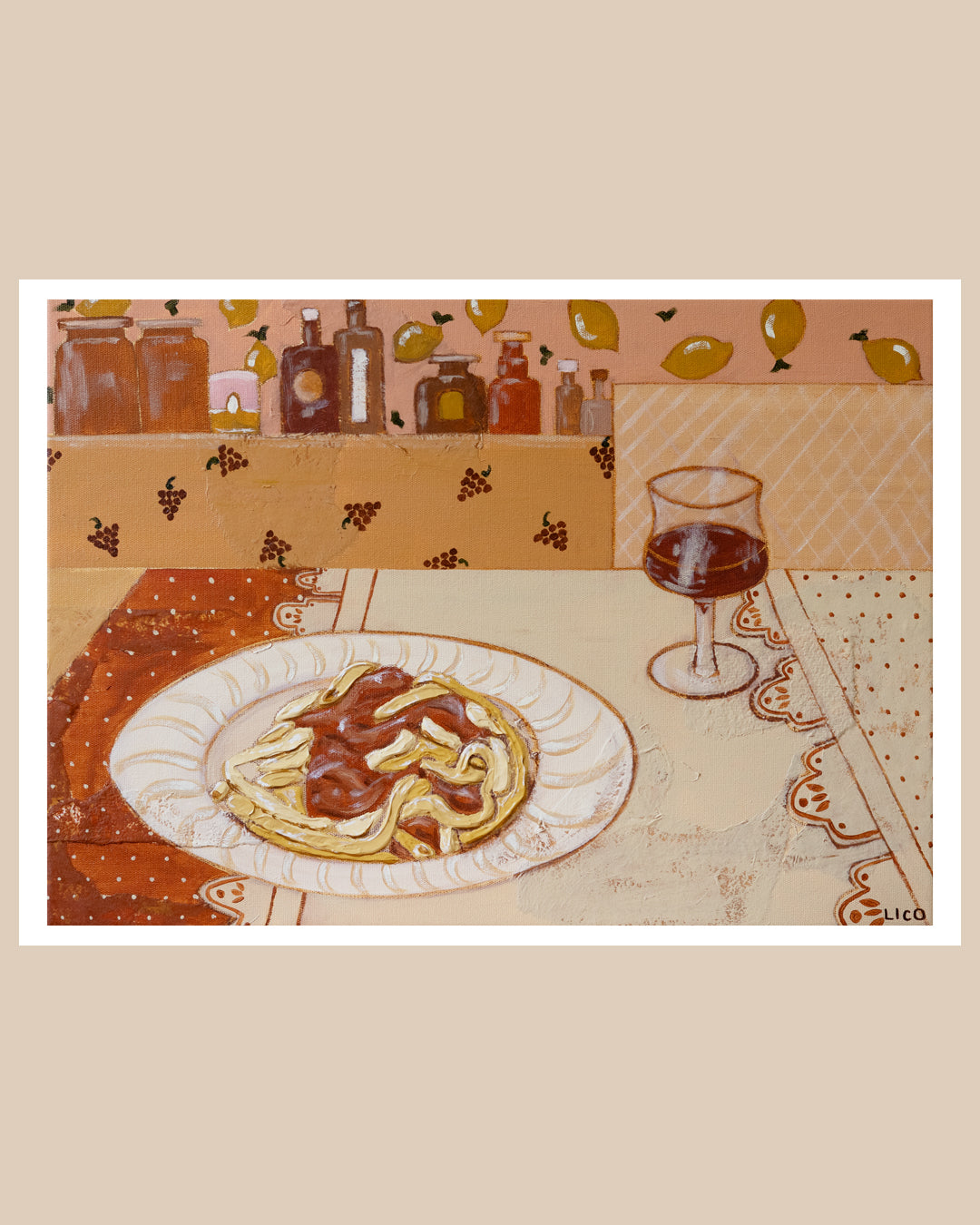 Pasta at Nonnas art print by Marissa Lico lemons and grapes